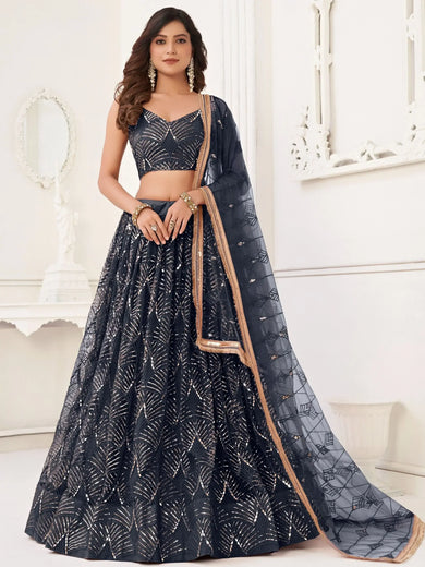 Beautiful Black Sequins Net Reception Wear Lehenga Choli With Dupatta